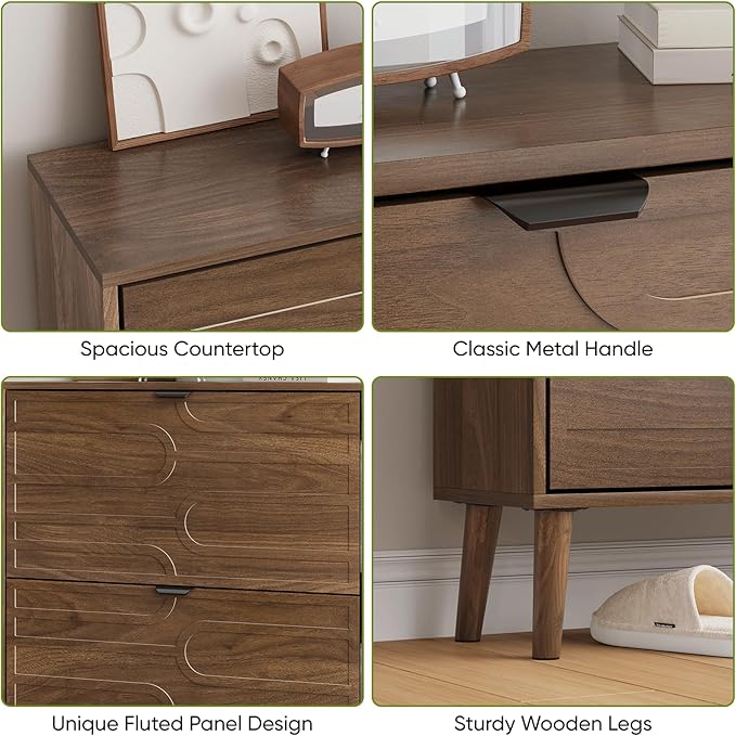 Shoe Cabinet with 2 Flip Drawers, Freestanding Shoe Storage Cabinet with Fluted - Image 3