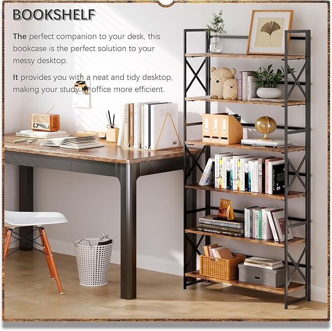 4NM Extra Wide 6 Tiers No Assembly Book Shelves, 61.8" H Folding Bookshelf - Image 3