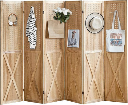 ALeesing 6 Panel Pegboard Room Divider, 5.6Ft Pegboard Display Folding Privacy - Image 9