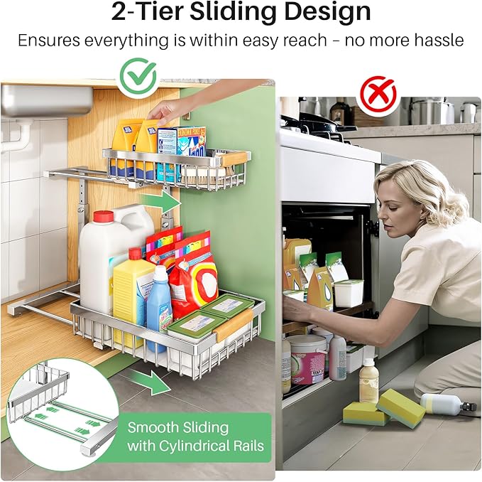 Under Sink Organizer, Stainless Steel 1-Pack 2 Tier Under Sink Organizers and - Image 7