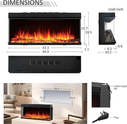 LegendFlame 43" W Smart Build in Electric Fireplace Insert, 1-2-3 Sided View - Image 6