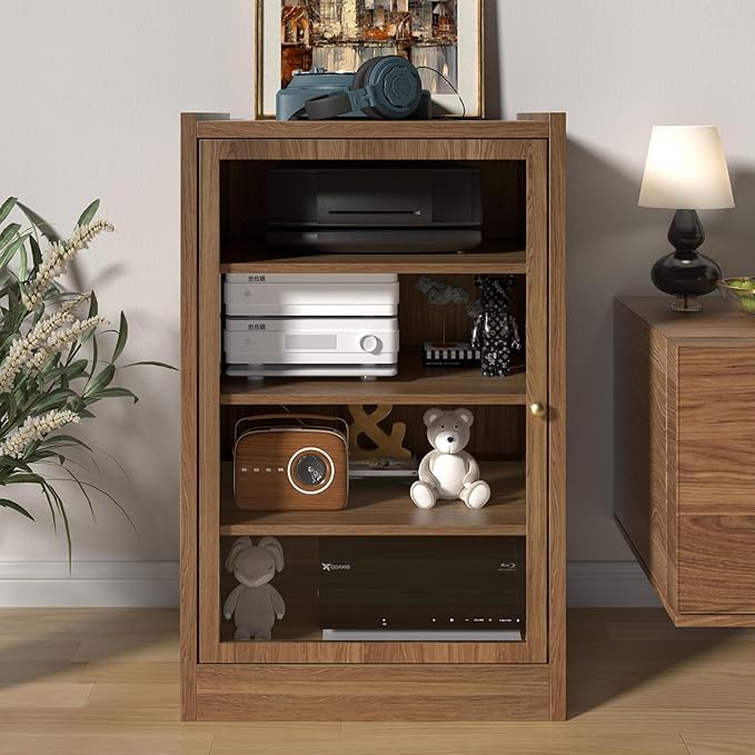 Walnut 5-Tier AV Media Shelf Storage Cabinet by LEVNARY