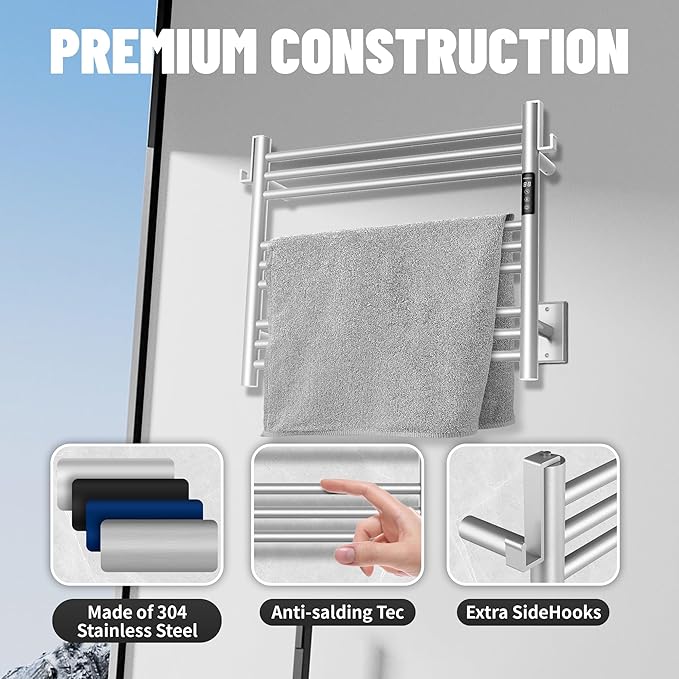 K&KALONZO Towel Warmer for Bathroom, Wall-Mounted 9-Bar Heated Towel Rack - Image 7