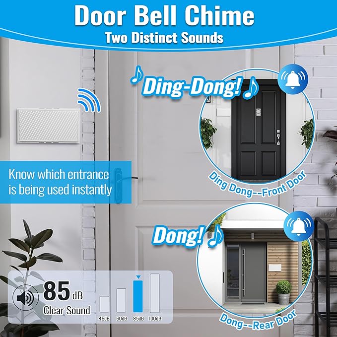 Saillong Wired Doorbell Chime, 16V 10VA Front and Rear Door Chime - Image 2