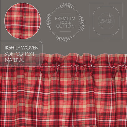 VHC Brands Rustic Red Plaid Braxton Scalloped Curtain for Kitchen & Dining Room Valance 16x72