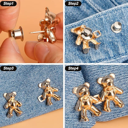 TOOVREN Cute Bear Button Pins for Jeans, No Sew and No Tools Instant Pant Waist - Image 9