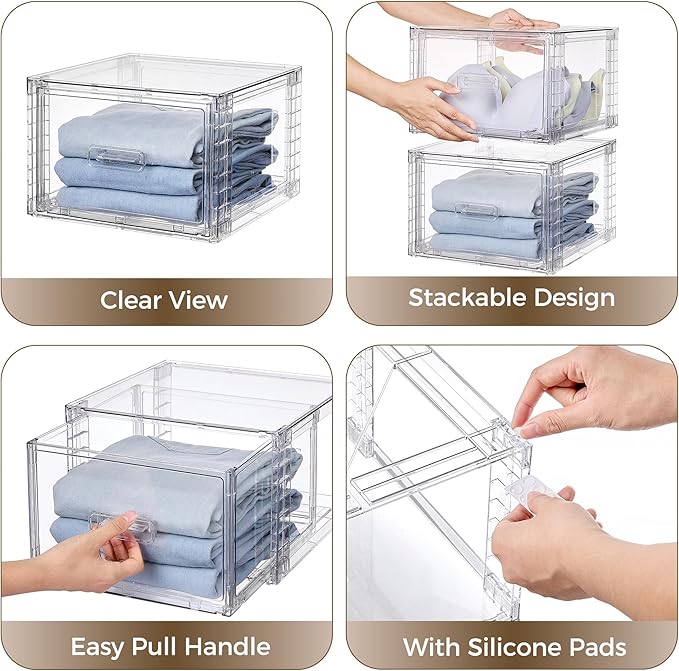 Vtopmart 4 Pack 18QT Clear Stackable Storage Drawers, Easily Assemble Closet - Image 6