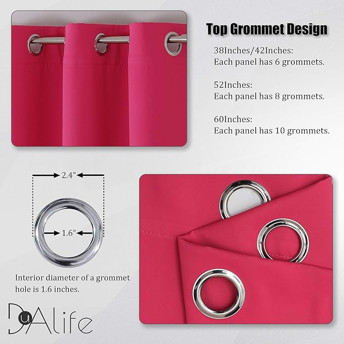DUALIFE Hot Pink Blackout Curtains 63 Inch Length - Image 3