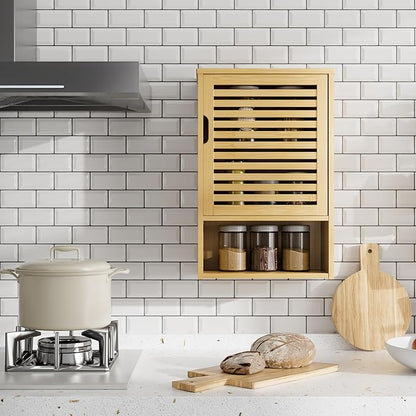 HITNET Bathroom Wall Cabinet, Medicine Cabinet Over The Toilet, Bamboo Hanging - Image 7