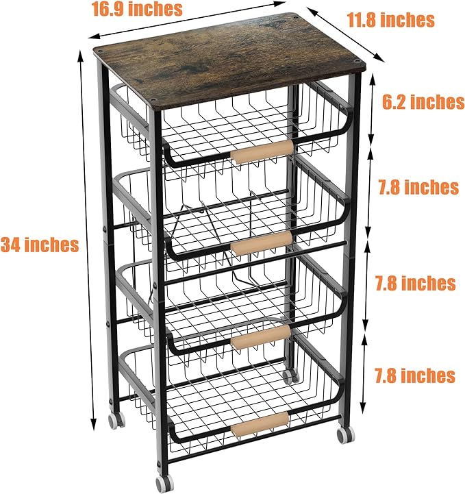 5-Layer Fruit Basket Kitchen Food Organizer and Rack, Stackable Storage Cart - Image 3