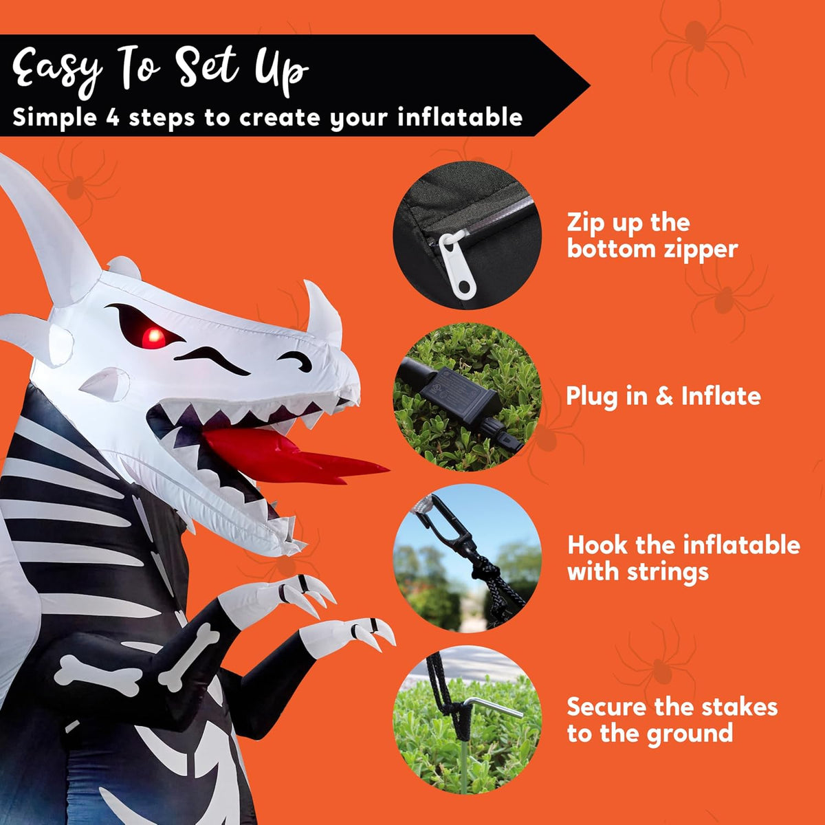 Joiedomi 8 FT Tall Halloween Inflatables Outdoor Skeleton Dragon Decoration, ...