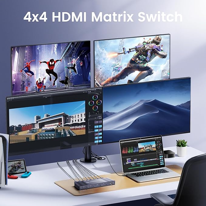 4x4 HDMI Matrix Switch 4K 30Hz, 4 in 4 Out HDMI Switch - Image 2