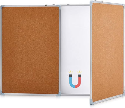 96"x36" Tri-fold Cork Board Whiteboard Combo, Foldable Combination Magnetic Dry by Mooliwe