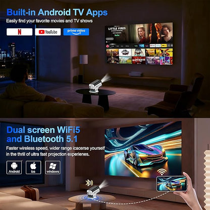 Mini Projector with Dual 5G WiFi and Bluetooth, Built-in App Smart Portable - Image 4