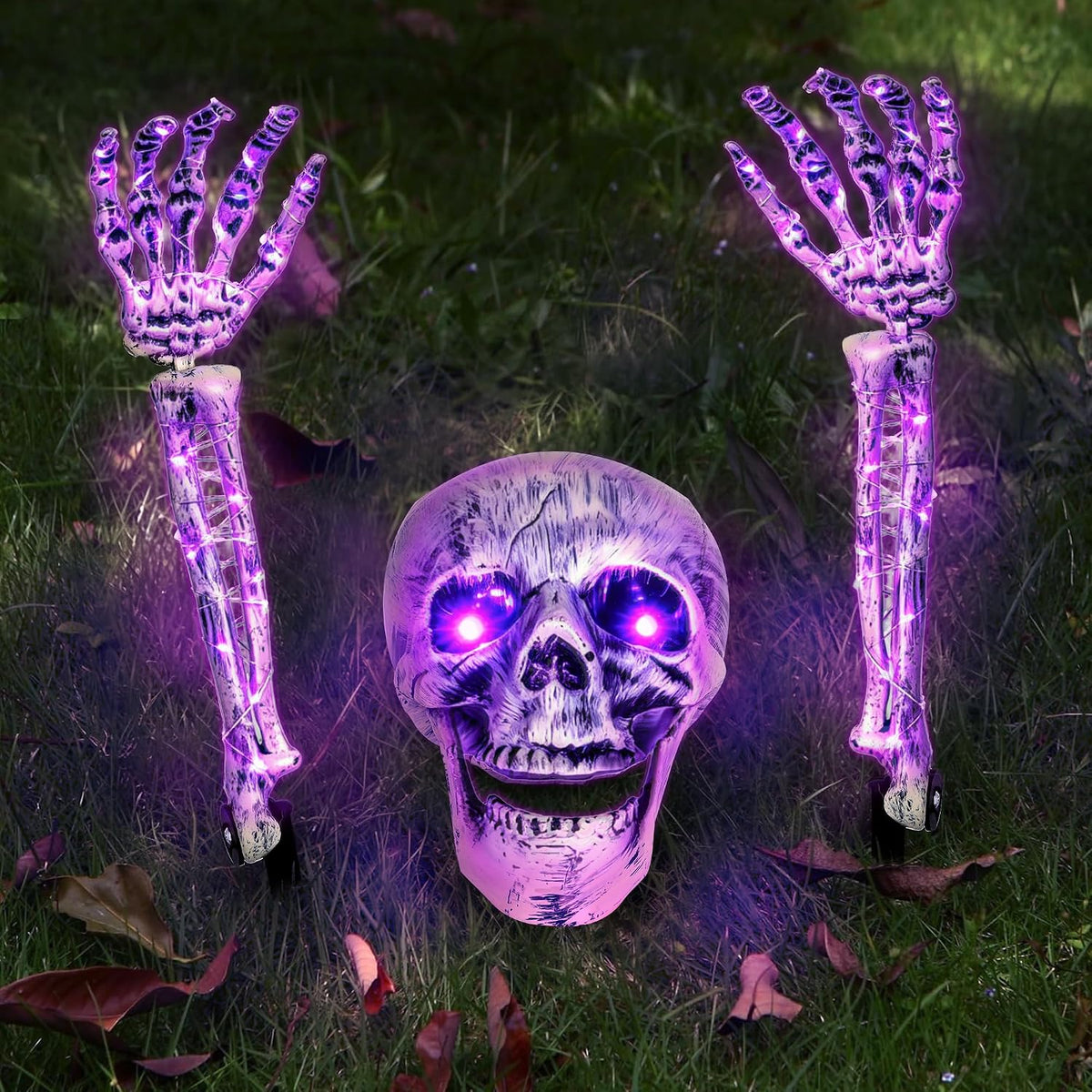 Halloween Skeleton Decorations Outdoor, Light Up Skull Head & Skeleton Ha...