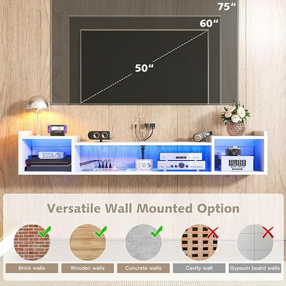 70.9"W Floating TV Stand with LED Lights & Power Outlets - Image 5