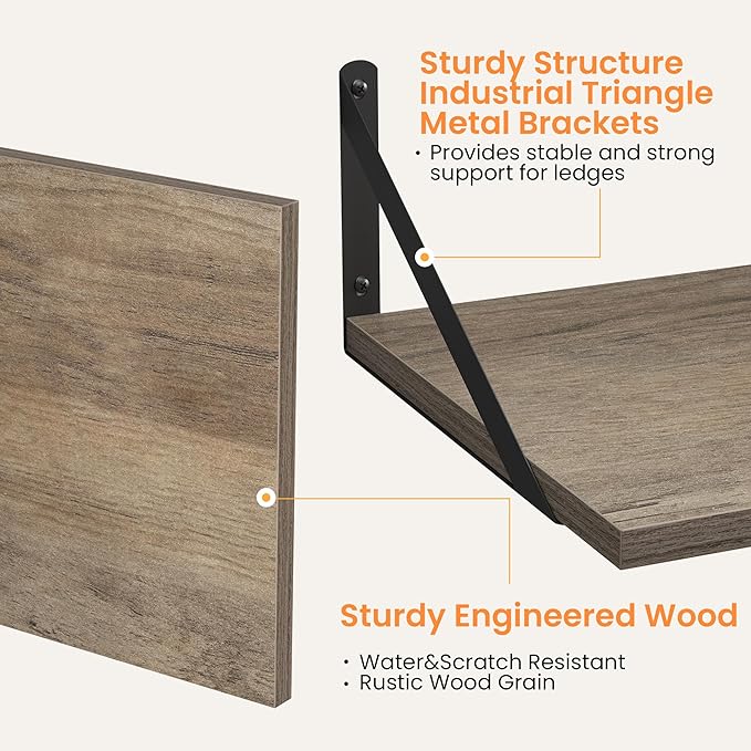 Heimlove Deep Floating Shelves for Wall, 16W x 12D Rustic Grey Wood Wall - Image 4