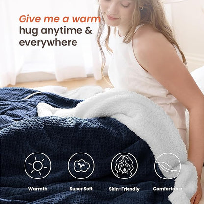Heated Blanket Electric Blanket Full Waffle, 72x84 Inches Sherpa Fleece Fast - Image 3