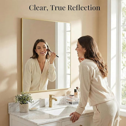40"x30" Gold Wall Mirror, Metal Framed Bathroom Vanity Mirror, Large - Image 5