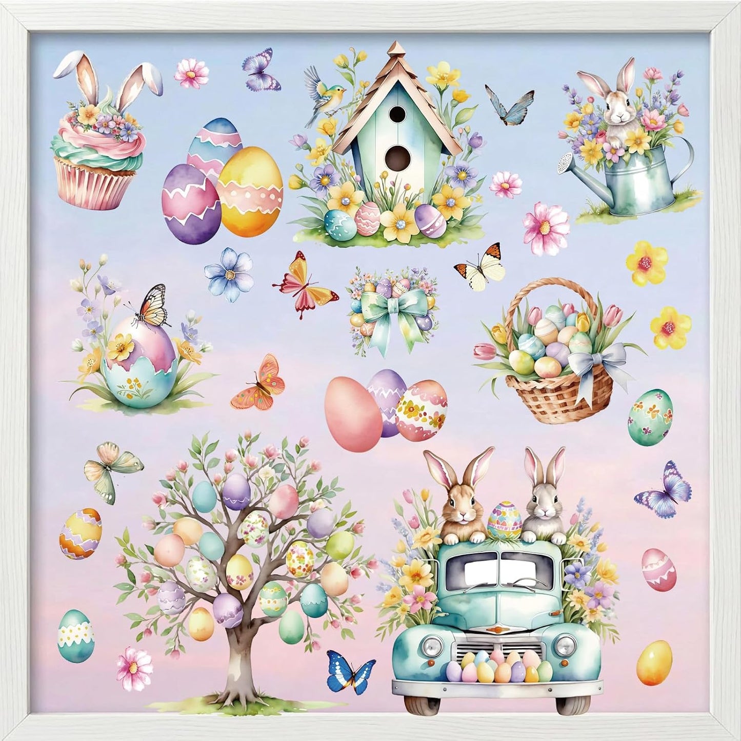 9 Sheets Easter Window Clings Decor, Bunny & Egg Window Stickers, Spring Decorations for Home, Office, Classroom, Holiday Decals for Glass Windows & Doors