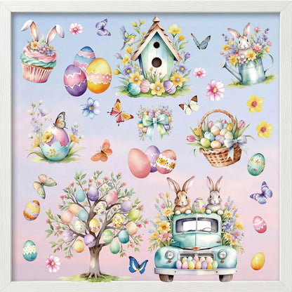9 Sheets Easter Window Clings Decor, Bunny & Egg Window Stickers, Spring Decorations for Home, Office, Classroom, Holiday Decals for Glass Windows & Doors