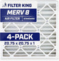 Filter King Air Filters 20.75x20.75x1 | 4-PACK | MERV 8 HVAC Pleated AC Furnace by FilterKing