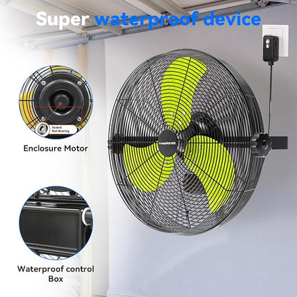 2600 CFM 14 inch Outdoor High Velocity Wall Mounted Fan, 3-Speed Metal Fans - Image 4