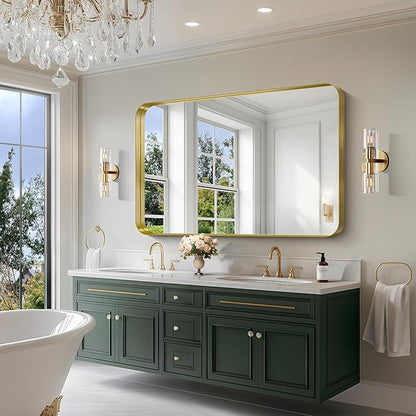 CIRCUMI Gold Bathroom Mirror, Rounded Corner, Tempered Glass, Large Mirror - Image 2