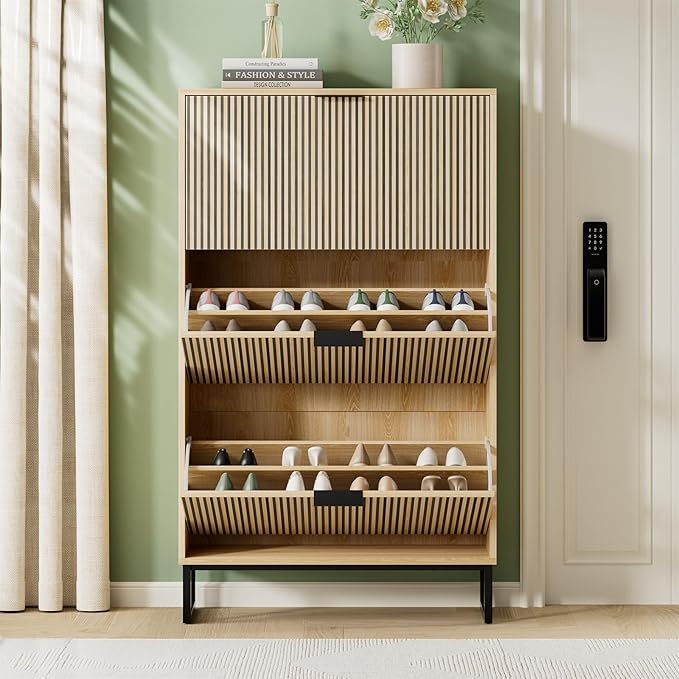 Shoe Cabinet Storage with 3 Flip Drawers, Shoe Organizer Cabinet - Image 8