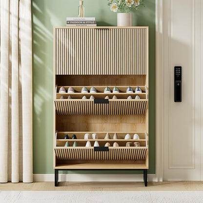 Shoe Cabinet Storage with 3 Flip Drawers, Shoe Organizer Cabinet - Image 8