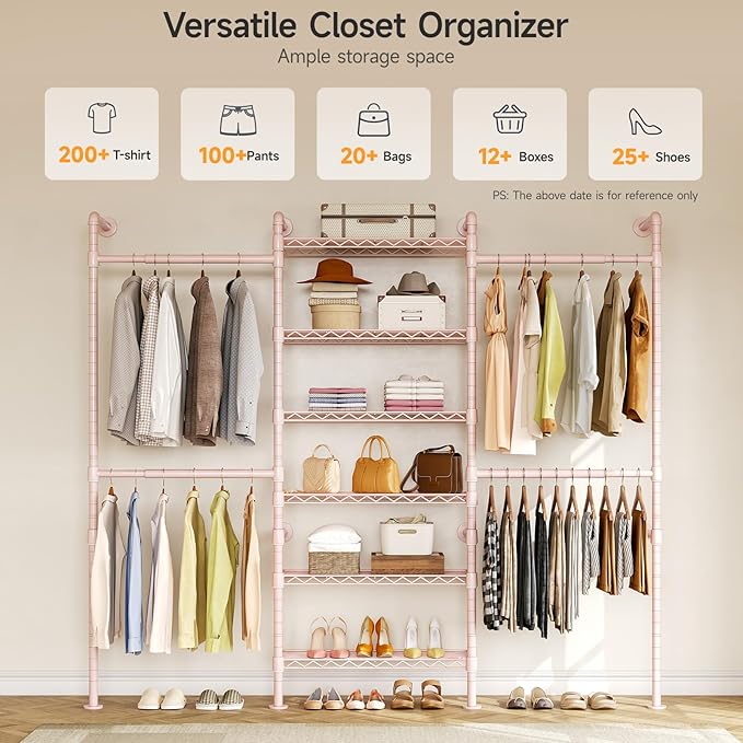 ONBRILL H3 Wall Mounted Closet System, Expandable Industrial Pipe Clothes Rack - Image 6