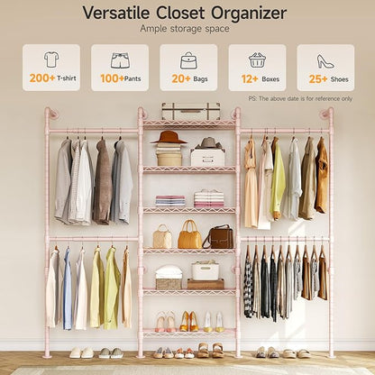 ONBRILL H3 Wall Mounted Closet System, Expandable Industrial Pipe Clothes Rack - Image 6