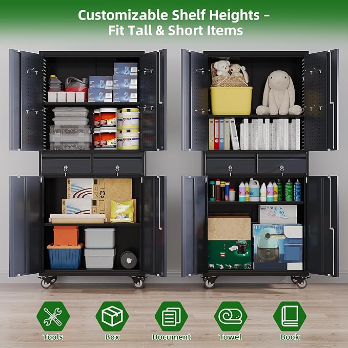 Garage Storage Cabinet with Wheels and Doors, Required Assembly - Image 5