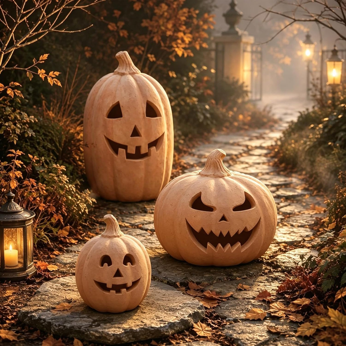 Whaline 3 Pcs Halloween Terracotta Pumpkin Lantern Halloween Decor