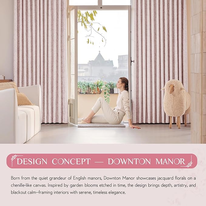 Beauoop Pink Floral Jacquard Blackout Curtains 72 Inches Long 2 Panels - Image 8