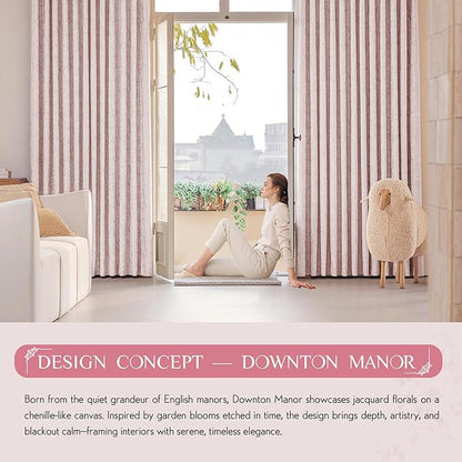 Beauoop Pink Floral Jacquard Blackout Curtains 72 Inches Long 2 Panels - Image 8