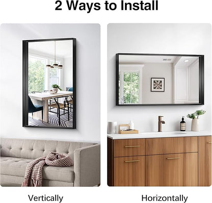 Black Bathroom Mirror, 40x24 Inch Rectangular Framed Mirror, Large Wall Mounted - Image 4