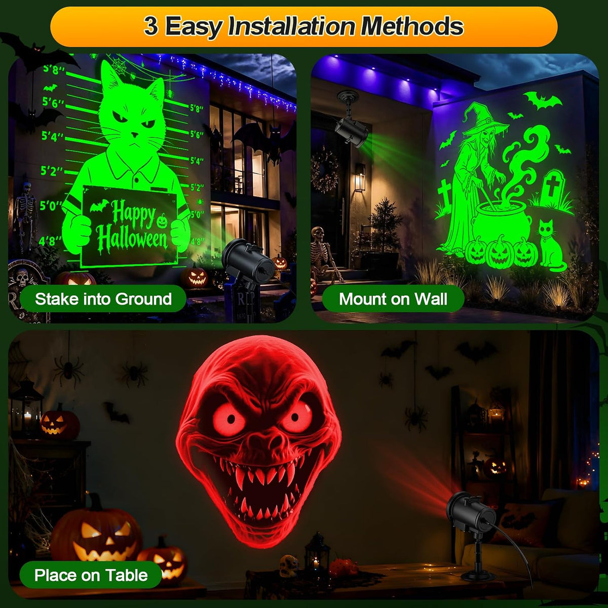 12-in-1 Halloween Projector Lights Outdoor, Dynamic Projection Light