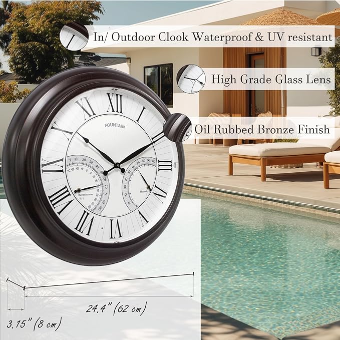 FOUNTAIN DESIGNS 24" Jameson in/Outdoor Lighted Clock, Self-Illuminated - Image 2