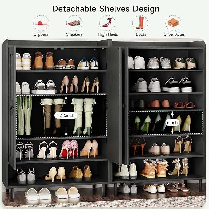 ONBRILL Shoe Cabinet with Cross Molding Doors, 6-Tier Shoe Storage Cabinet with - Image 4