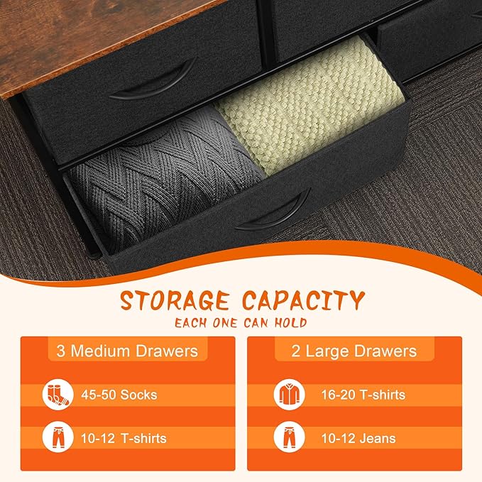 Dresser for Bedroom with 5 Drawers, Chest of Drawers, Storage Drawers Organizer - Image 5