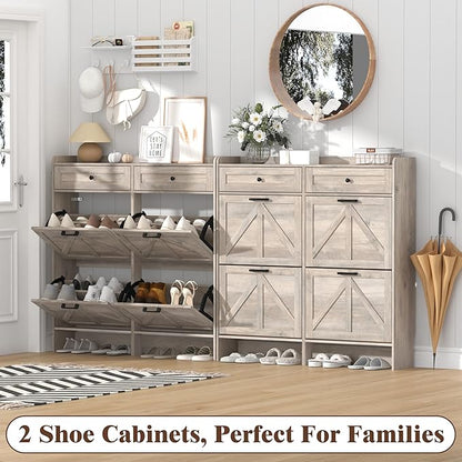 Shoe Cabinet with 4 Flip Drawers & 2 Storage Drawers, Rustic Farmhouse Narrow - Image 9