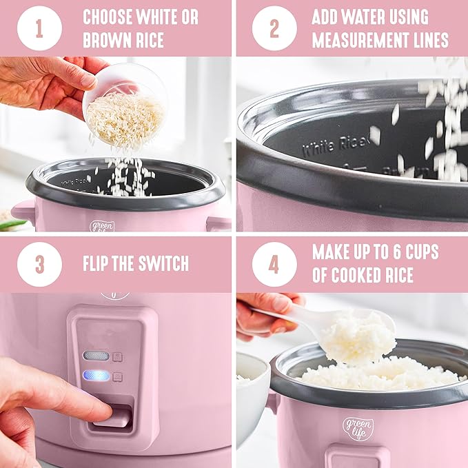 GreenLife Rice Cooker with Removable PFAS-Free Ceramic Nonstick Pot, 3-Cups - Image 4