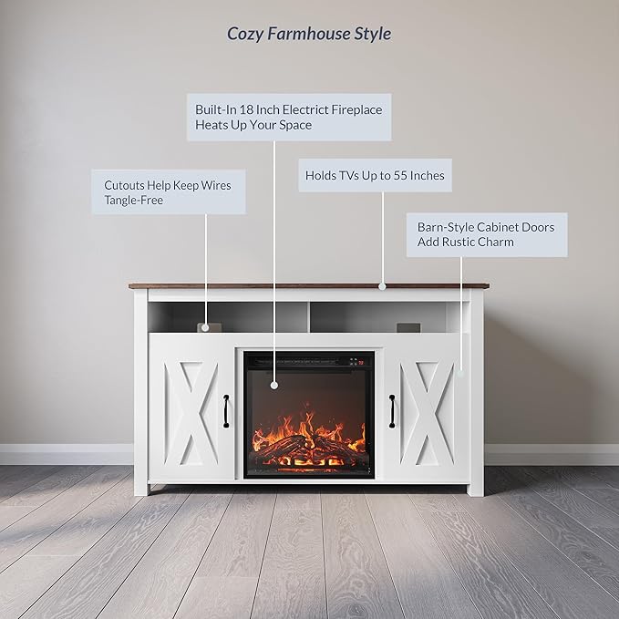 BELLEZE Modern 48" Barn Door Wood TV Stand - Image 3