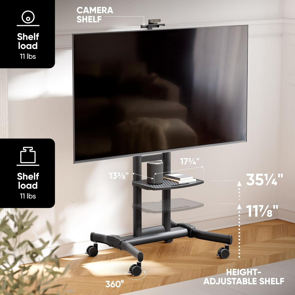 ONKRON Mobile TV Stand 50-90 Inch, up to 200 lbs, max VESA 800x600, Black