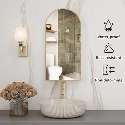 Gold Medicine Cabinet Mirror, Left or Right Opening, Arched Medicine Cabinet - Image 6