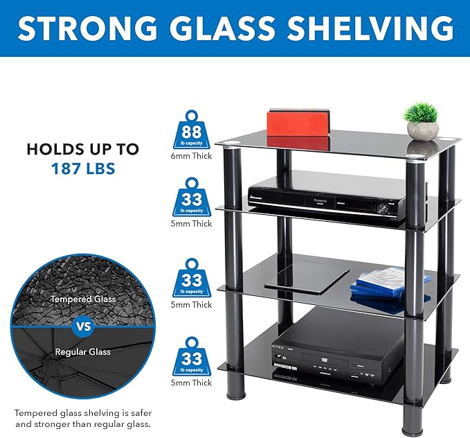Mount-It! Tempered Glass AV Component Media Stand, Audio Tower and Media Center - Image 5