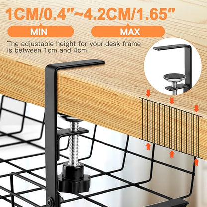 NoDrill 2 Pack 15.7" Under Desk Cable Management Tray, Sturdy Metal Cord - Image 3