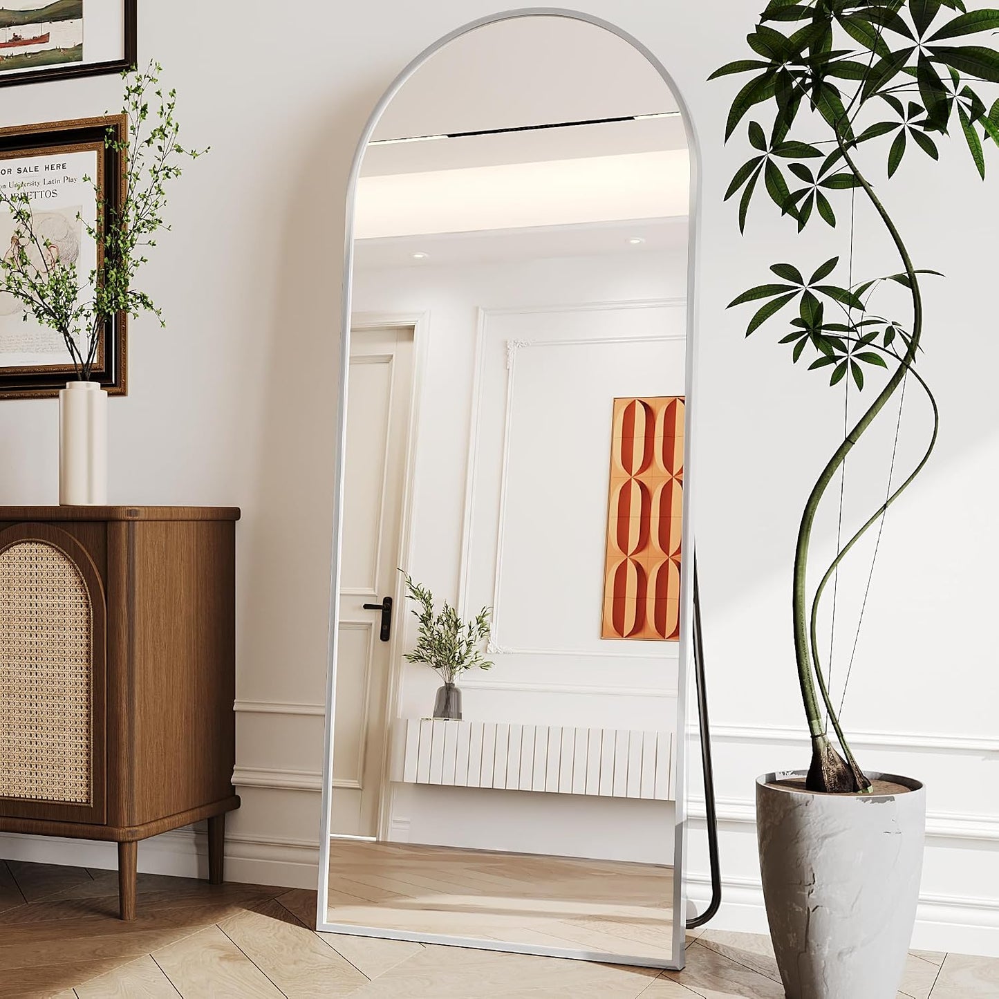 AUYHM Standing Mirror,Arch Mirror Full Length,71"x26" Silver Mirror Full Length,Silver Arch Mirrors,Floor Length Mirrors