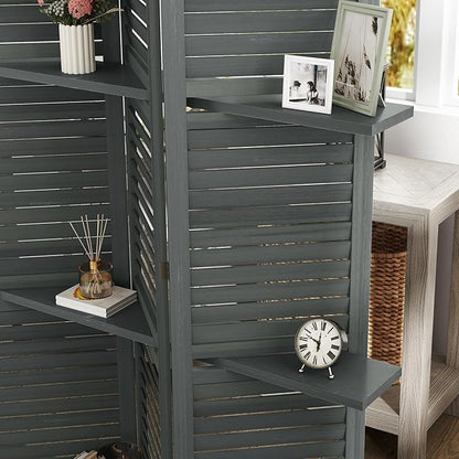 HOMCOM Room Divider, 5 Panel 67" Tall Wood Privacy Screen - Image 9